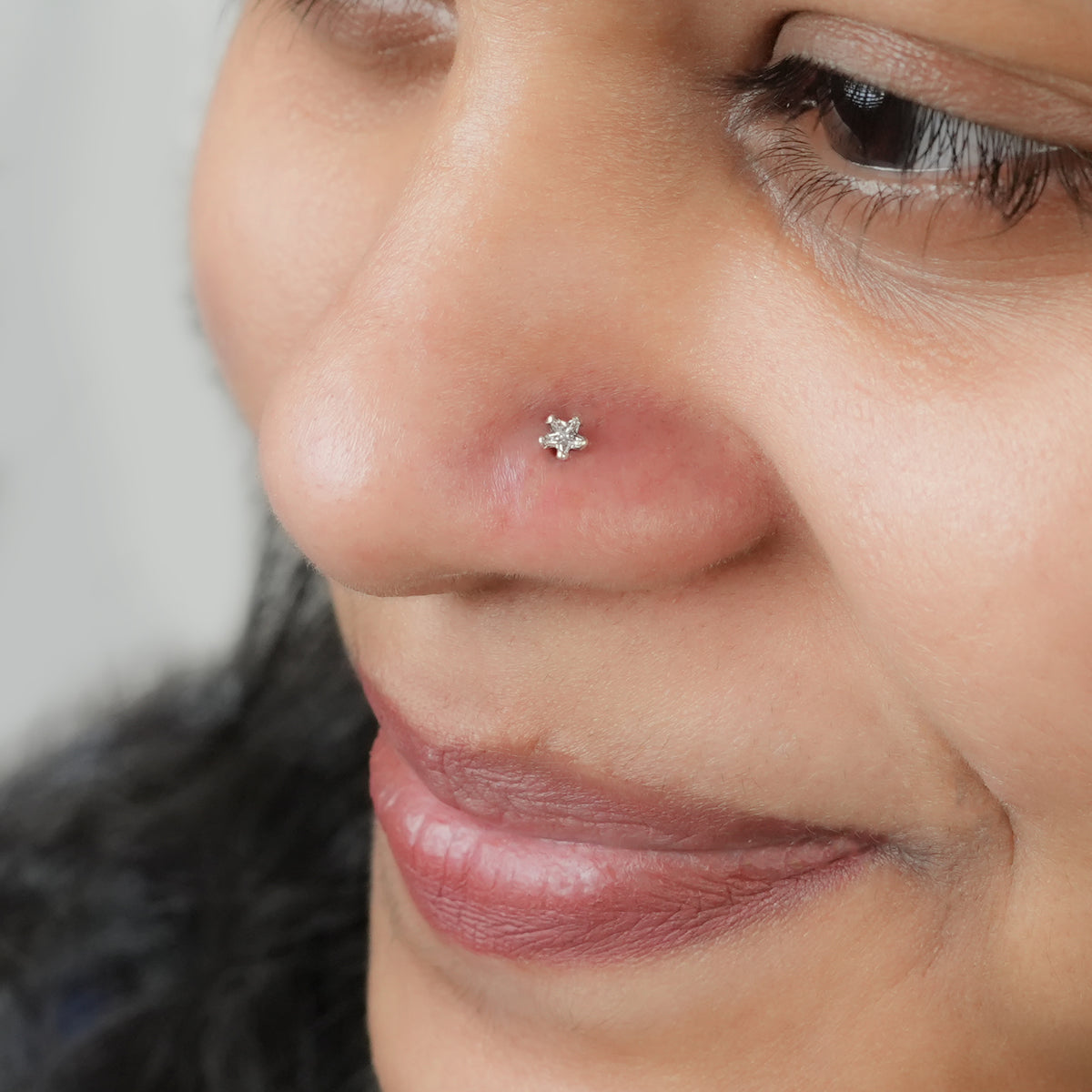 Tiny White CZ Nose Pin (Pierced)