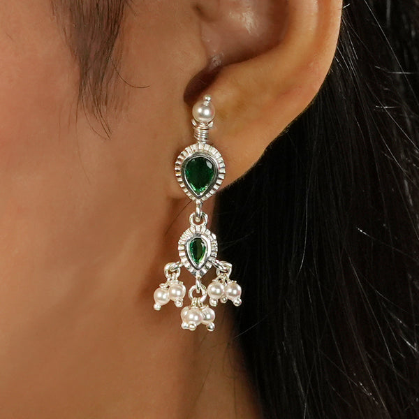 Silver Green CZ Tanmani Set with Green Onyx