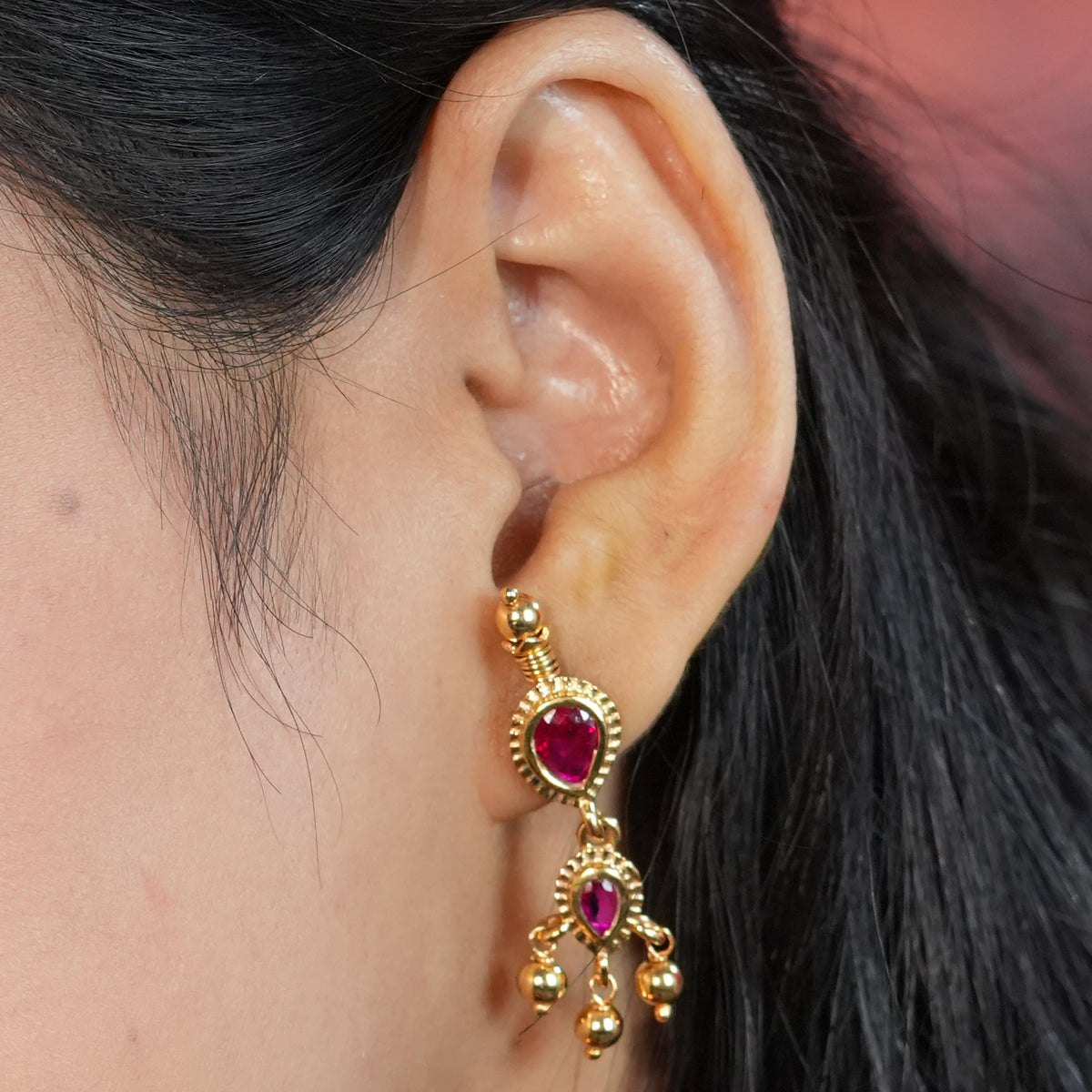 Pink CZ Tanmani Set with Sarmanee | 22K Gold-Plated