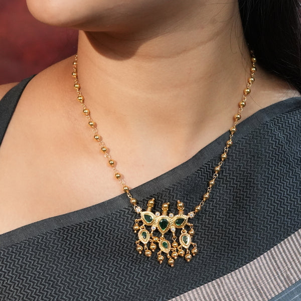 Green CZ Tanmani Set with Sarmanee | 22K Gold-Plated