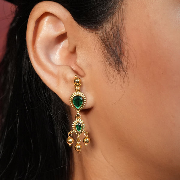 Green CZ Tanmani Set with Sarmanee | 22K Gold-Plated