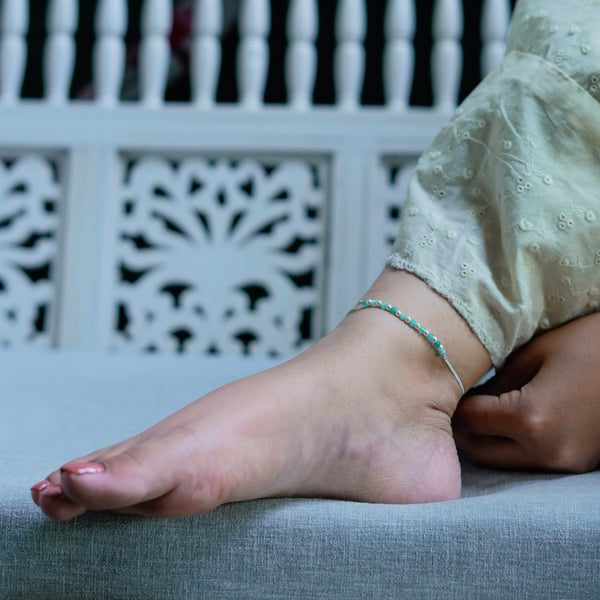 Blue Jade & Pearl Silver Anklet (Project Handmade)