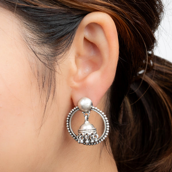 Rawa Hoop Dome Jhumki in Silver