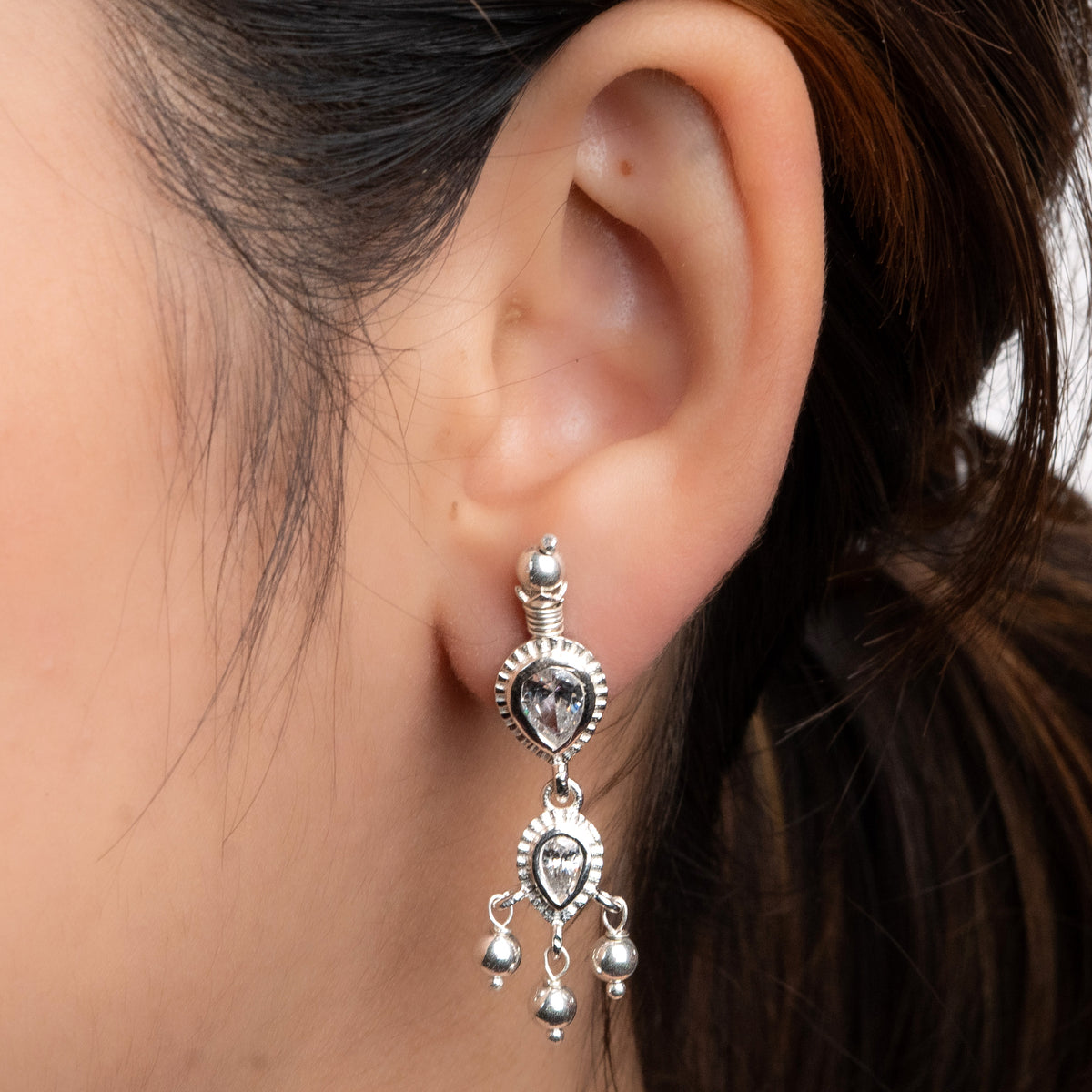Silver White CZ Tanmani Set with Sarmanee