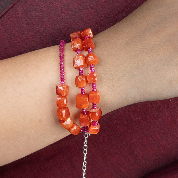 Carnelian & Pink Ruby Silver Bracelet