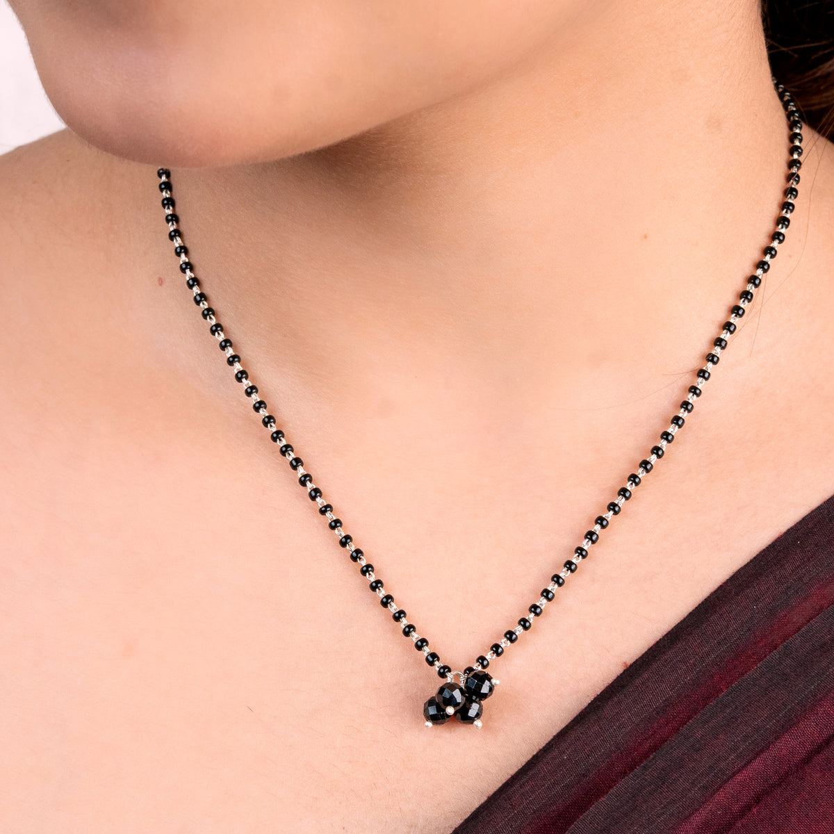 Black Spinel Bunch Silver Mangalsutra