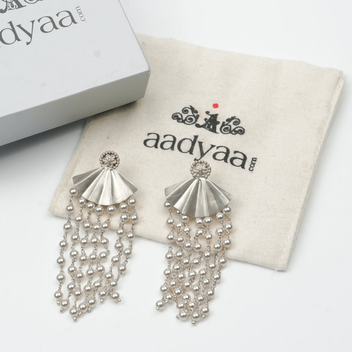 Oxidised Silver Pearl Arc Earrings