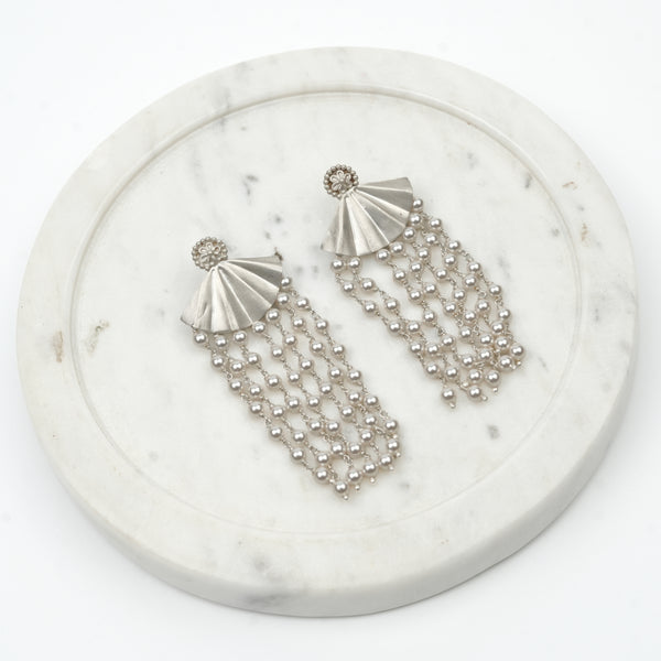 Oxidised Silver Pearl Arc Earrings
