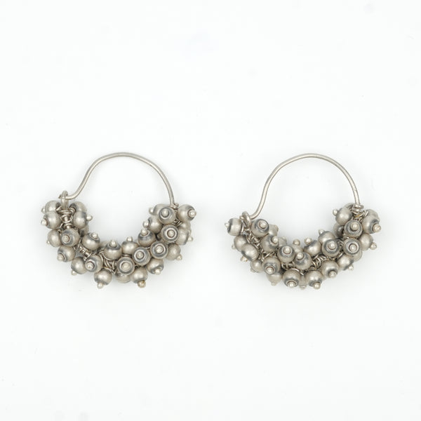 Oxidised Silver Bead Bunch Hoop Earrings