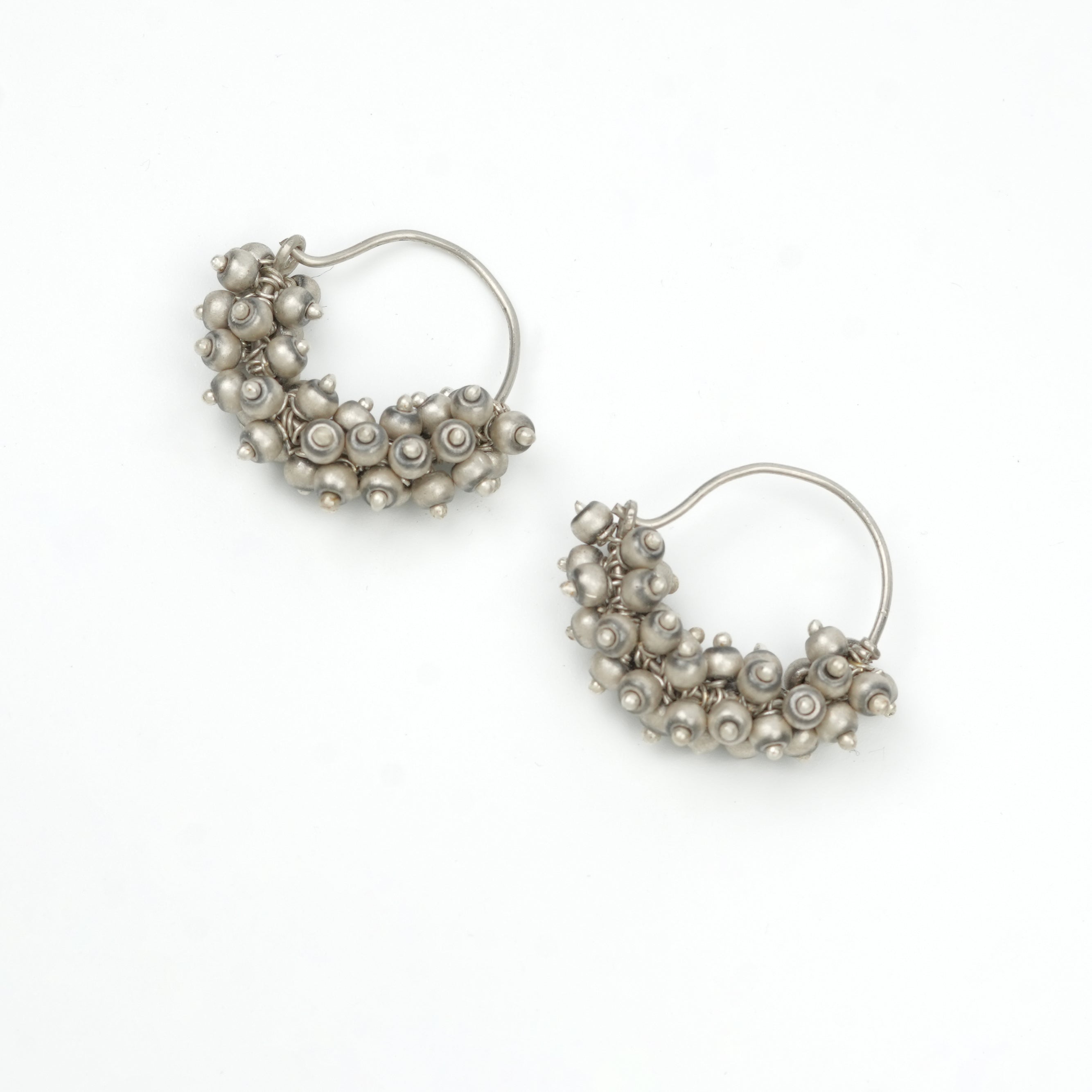 Oxidised Silver Bead Bunch Hoop Earrings