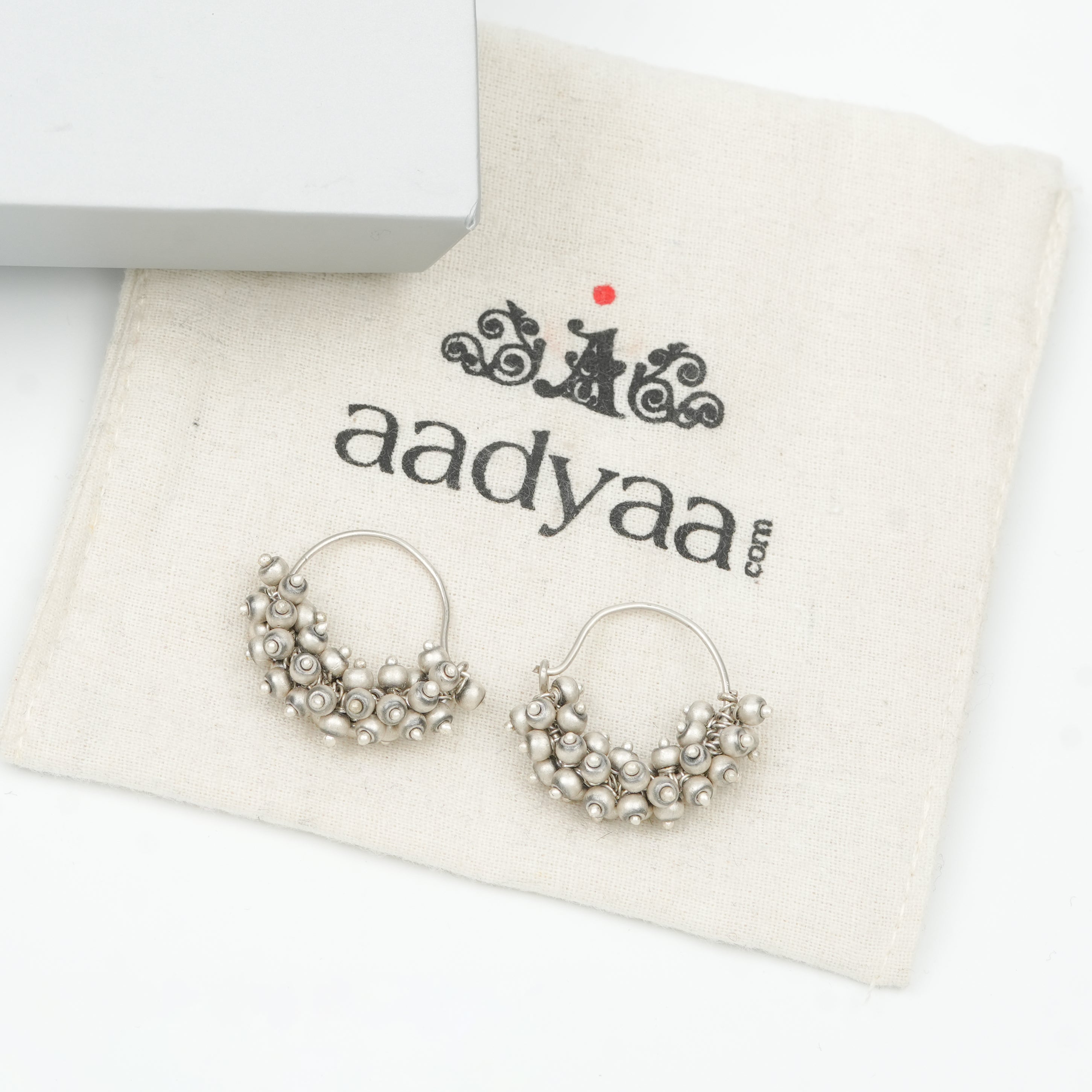 Oxidised Silver Bead Bunch Hoop Earrings