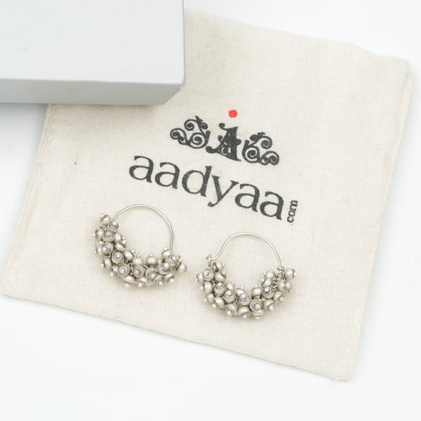 Oxidised Silver Bead Bunch Hoop Earrings