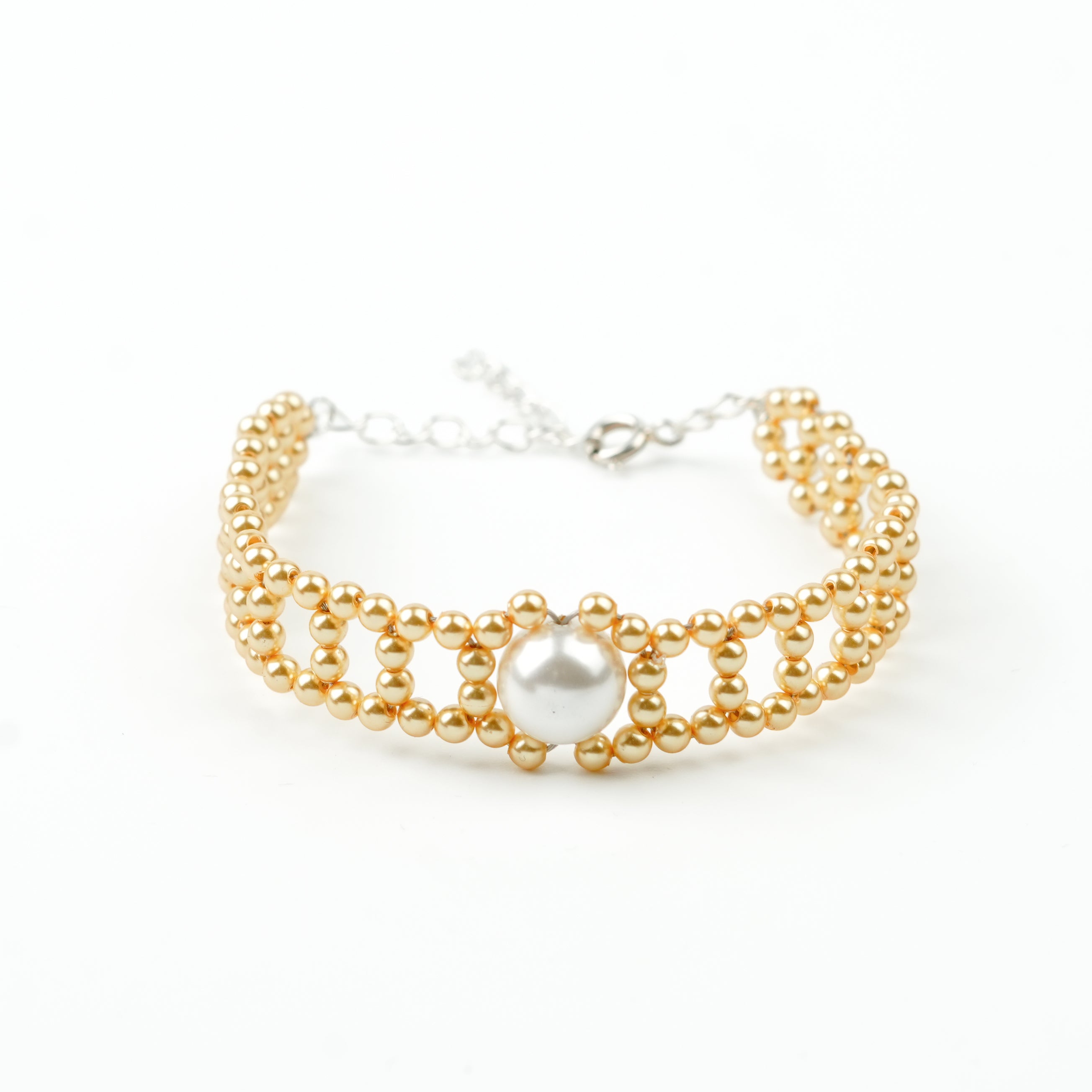 Golden and White Pearl Wrapped Bracelet (Project Handmade)