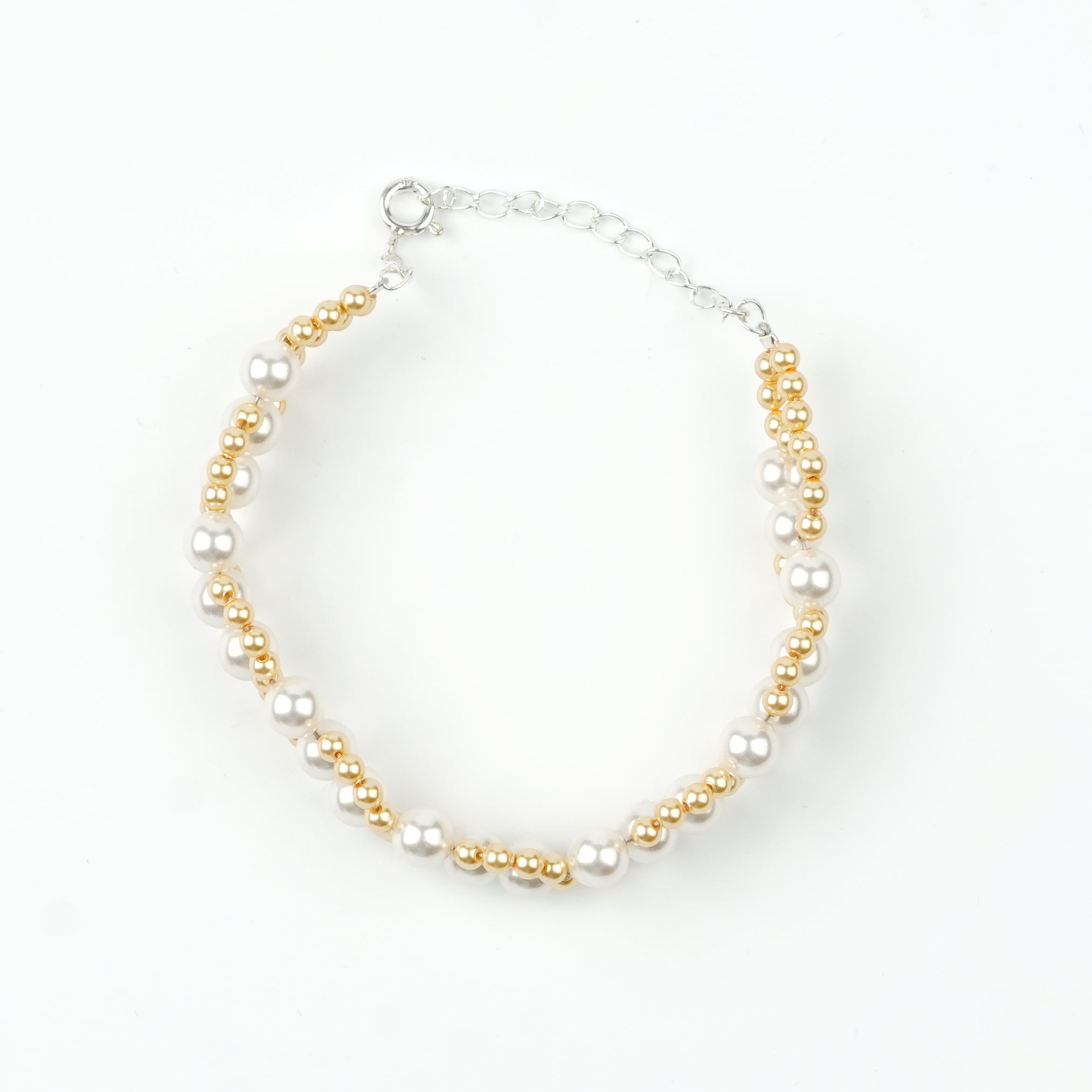Golden and White Pearl Binded Bracelet (Project Handmade)