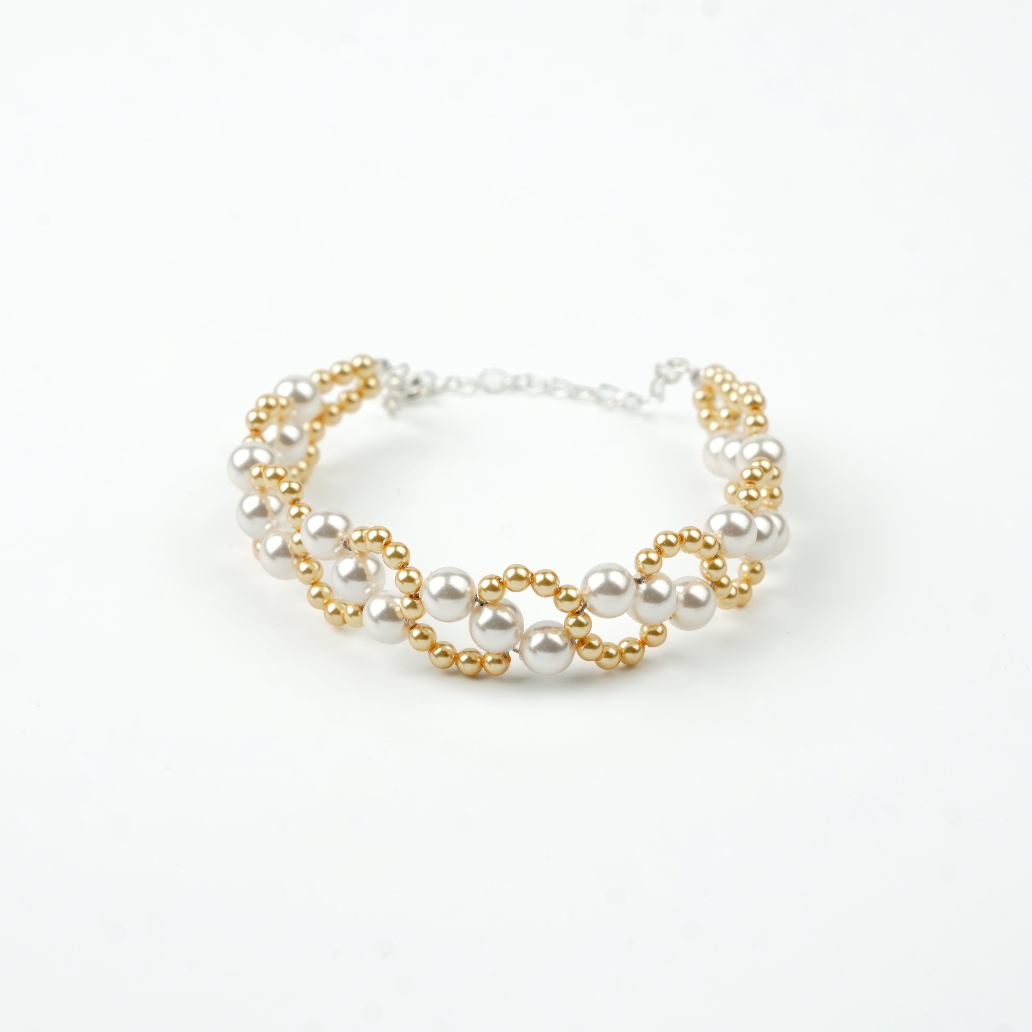 Golden and White Pearl Binded Bracelet (Project Handmade)