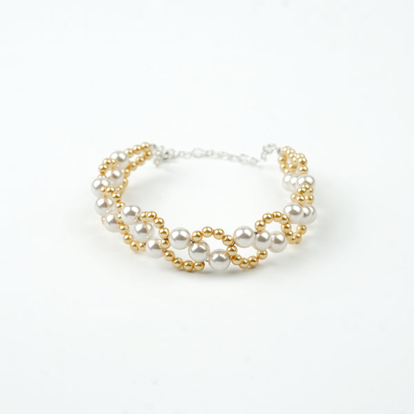 Golden and White Pearl Binded Bracelet (Project Handmade)