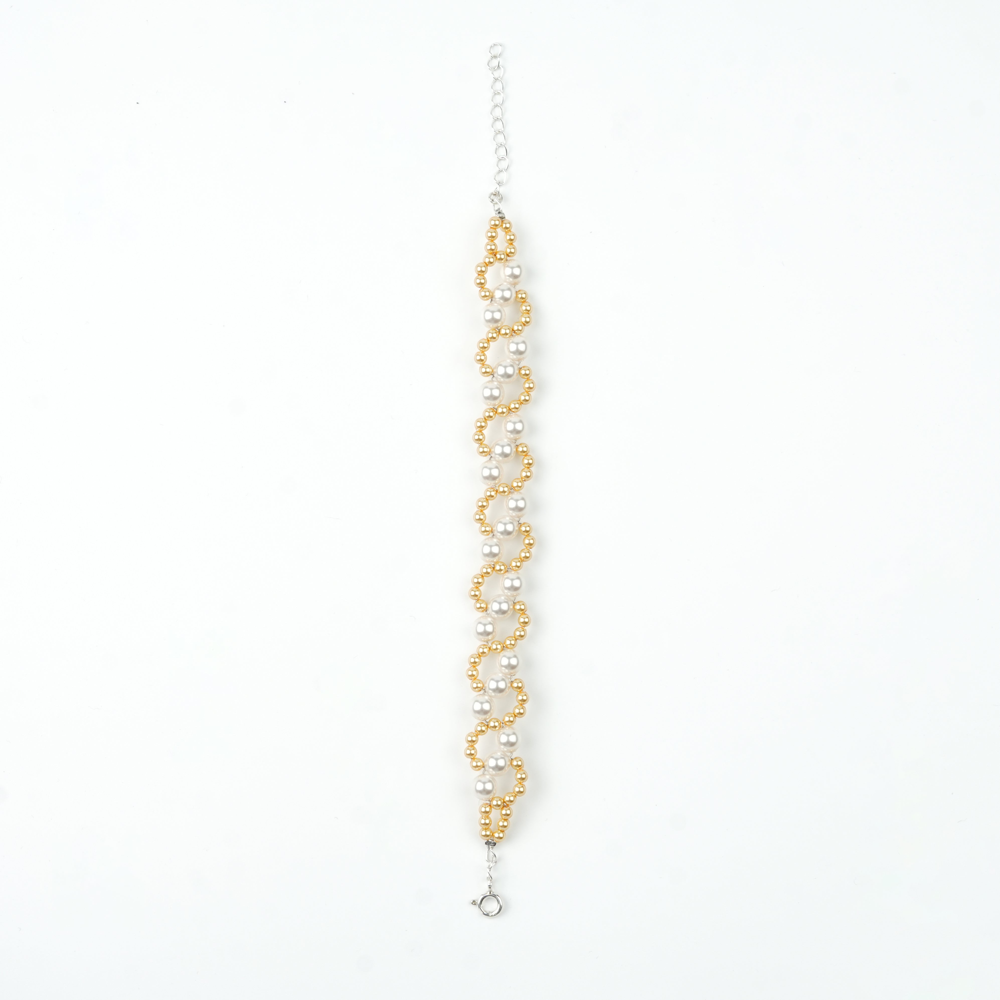 Golden and White Pearl Binded Bracelet (Project Handmade)