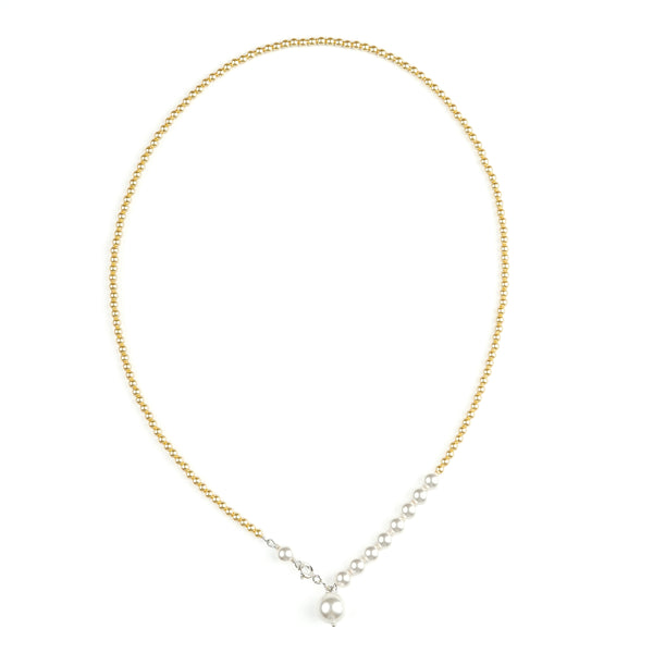 White and Golden Pearl Front Clasp Necklace (Project Handmade)