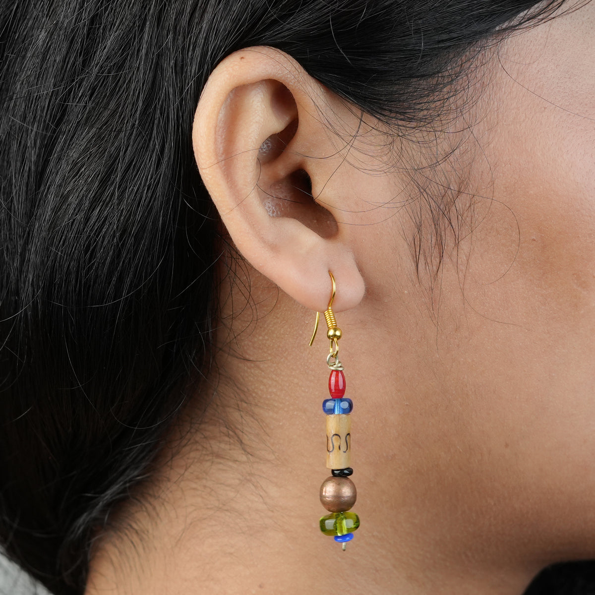 Glass Bead and Wooden Bead Earrings