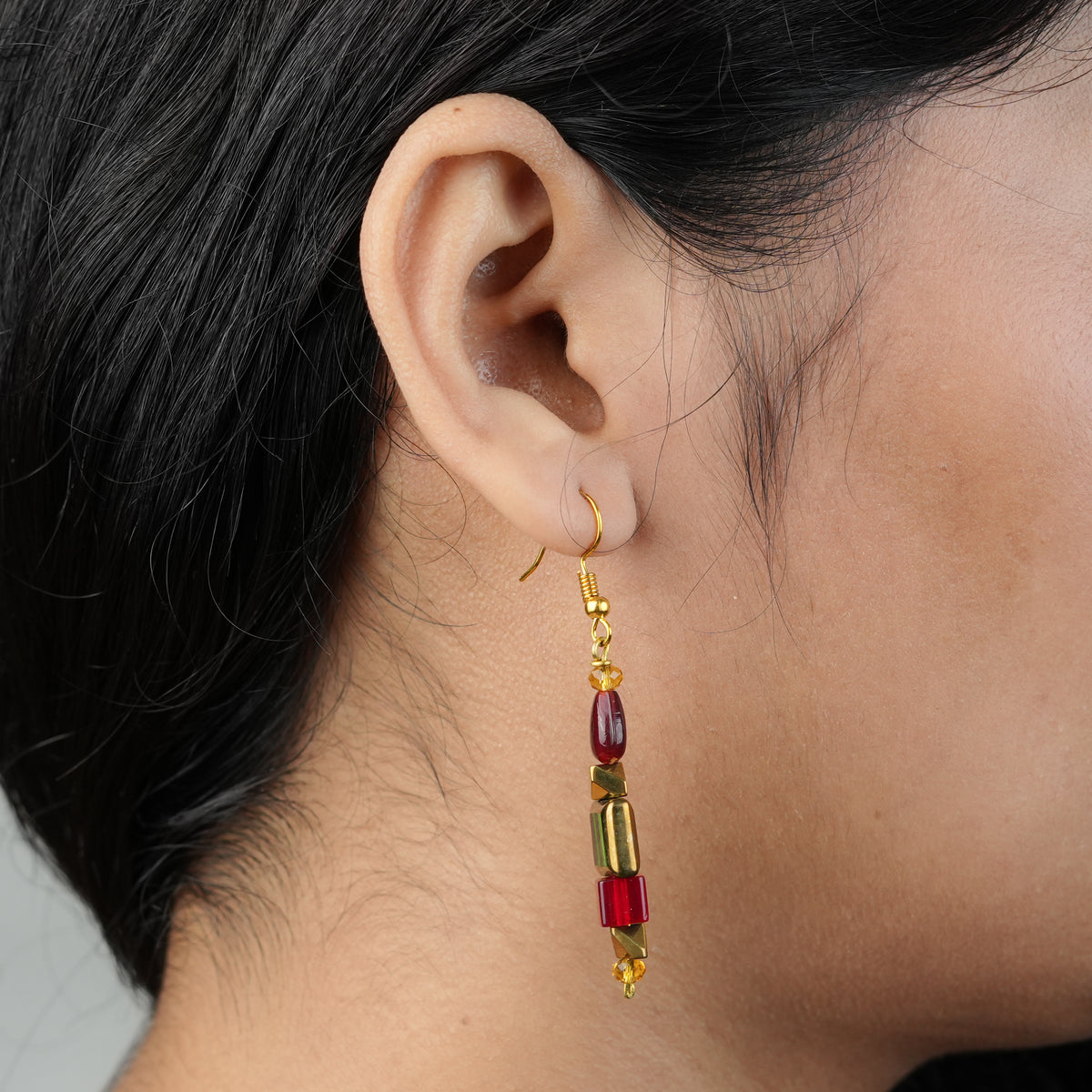 Copper Bead and Glass Bead Earrings