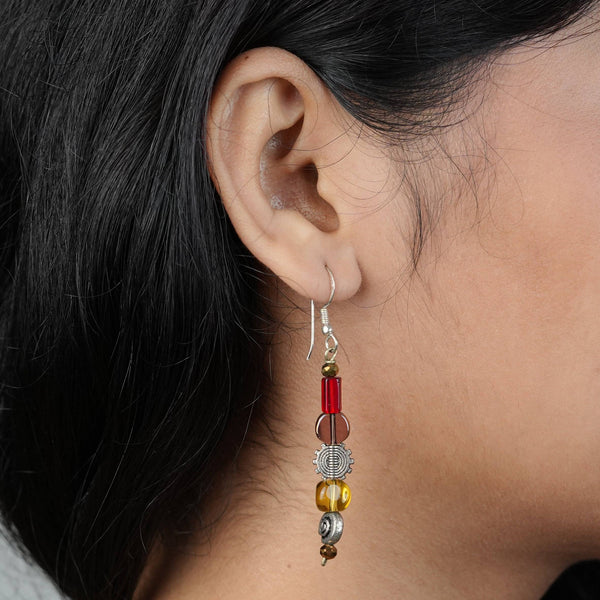 Glass Bead and German Silver Earrings