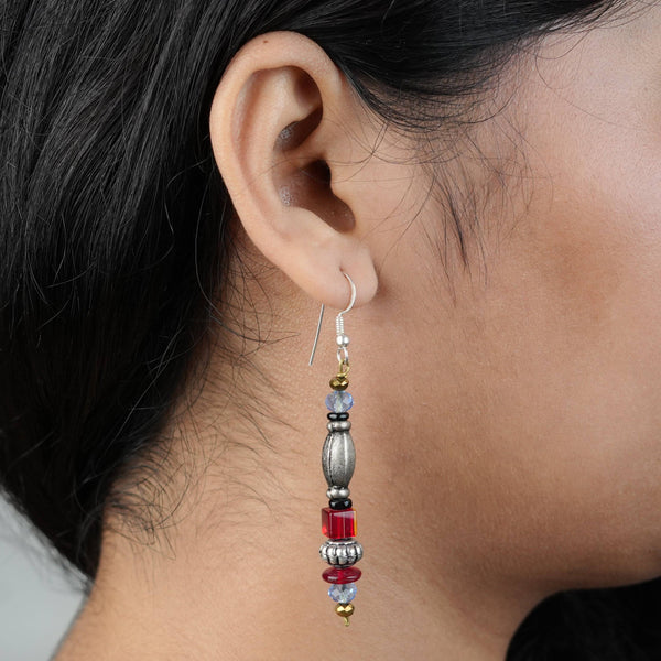 German Silver Bead and Glass Bead Earrings