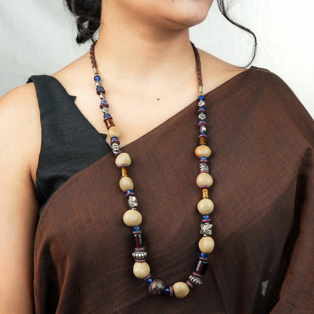 Glass Bead and Multicolour Bead Necklace