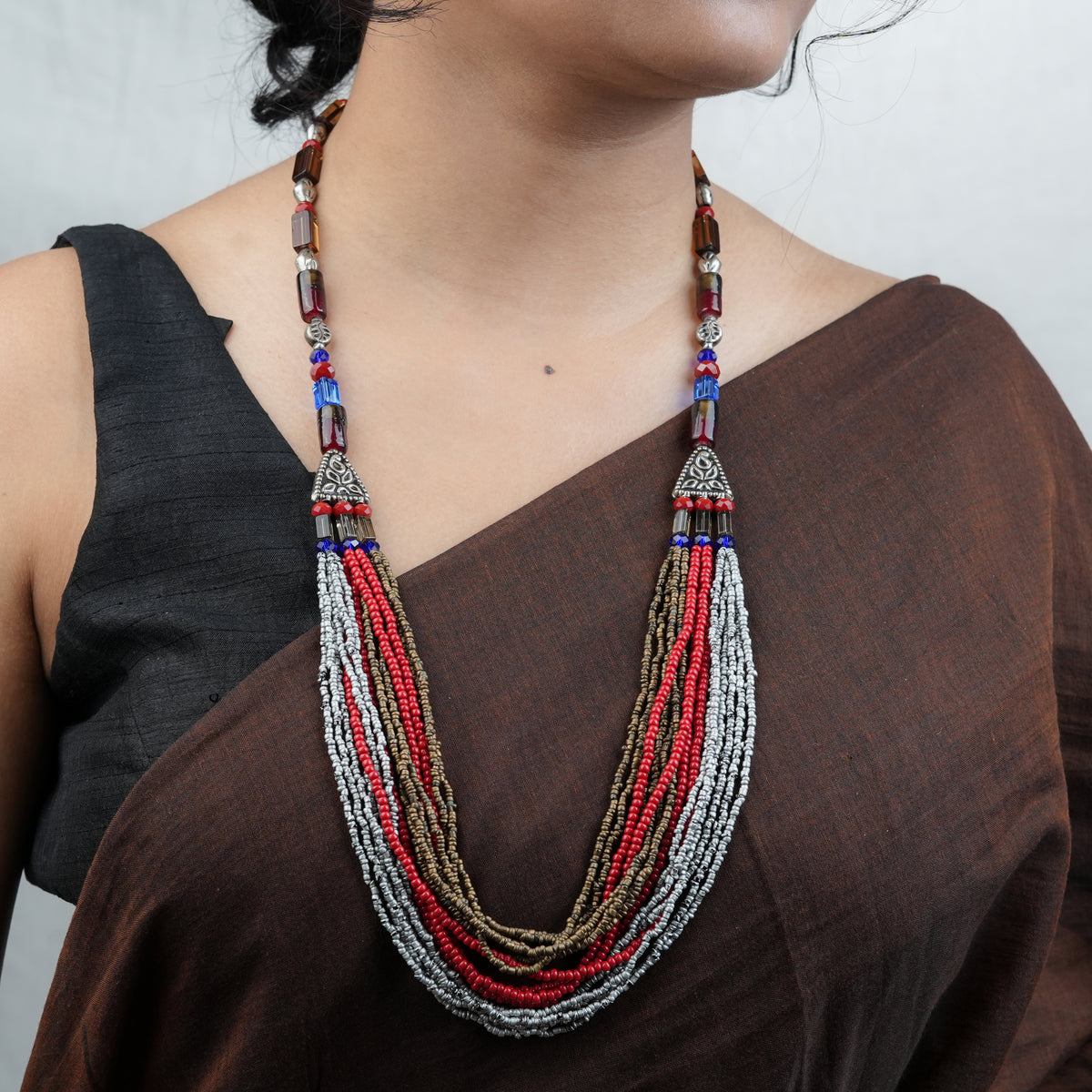 Glass and Silver Coated Copper Bead Necklace