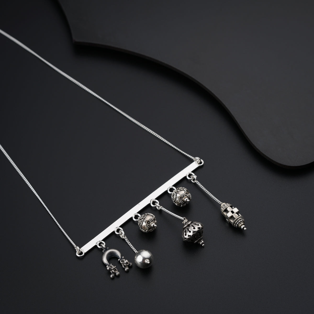 Celestial Orbs Silver Line Necklace