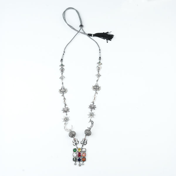 Silver Oxidized Durga Necklace (Made to Order)