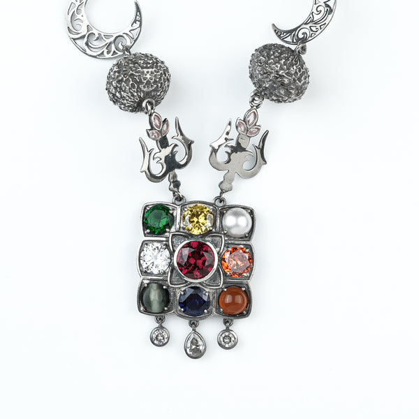 Silver Oxidized Durga Necklace (Made to Order)
