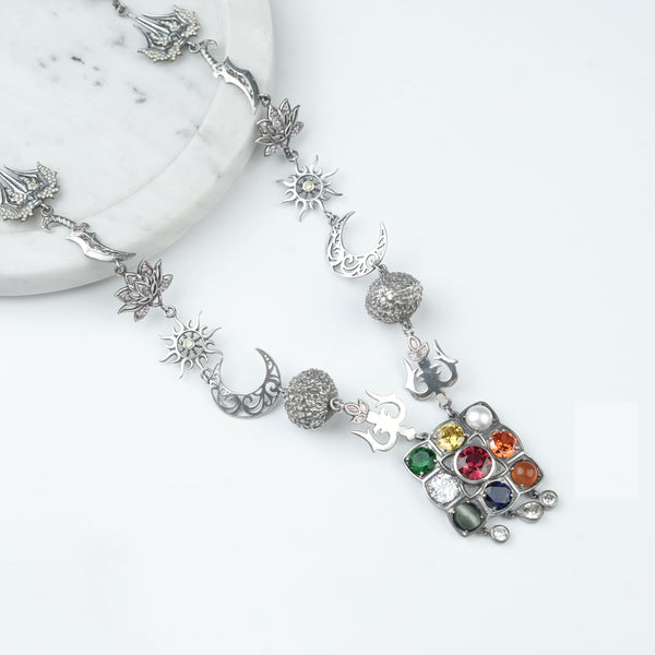 Silver Oxidized Durga Necklace (Made to Order)