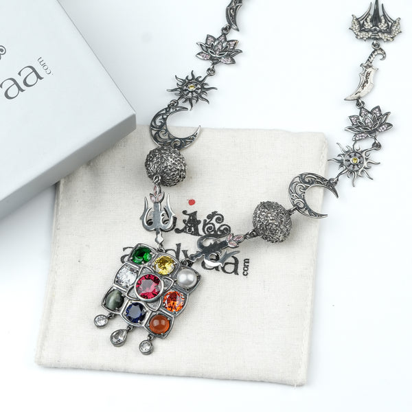 Silver Oxidized Durga Necklace (Made to Order)