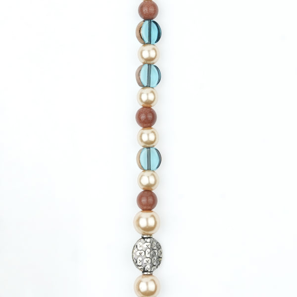 Silver Plated Copper Bead, Glass Bead and Pearl Necklace
