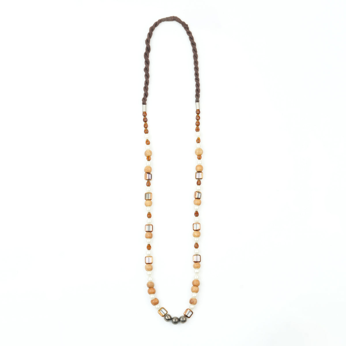 Glass Bead and Wooden Bead Necklace