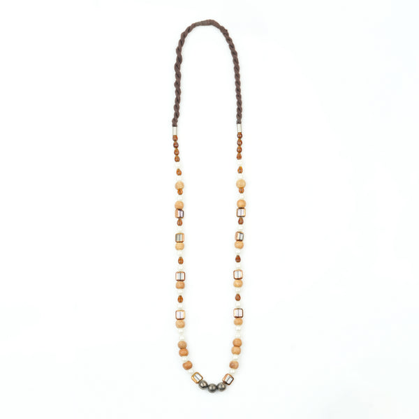 Glass Bead and Wooden Bead Necklace
