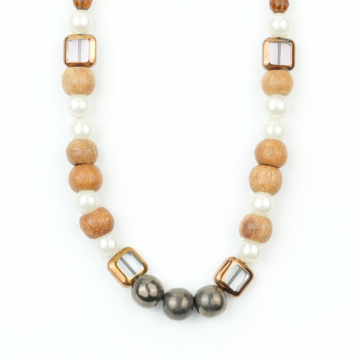 Glass Bead and Wooden Bead Necklace