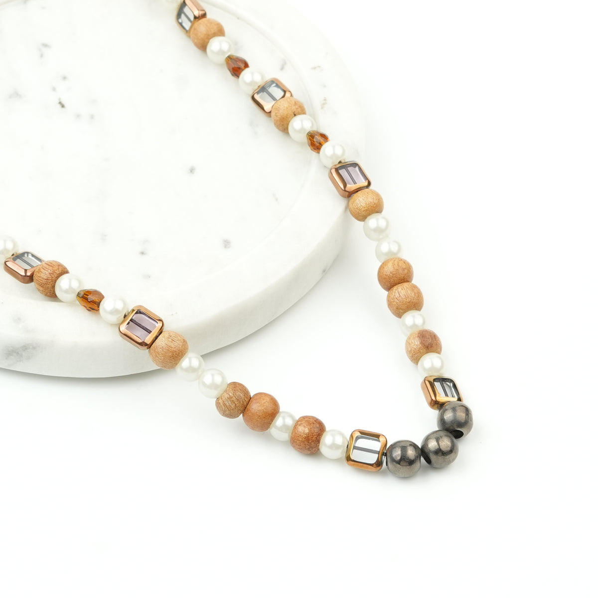 Glass Bead and Wooden Bead Necklace