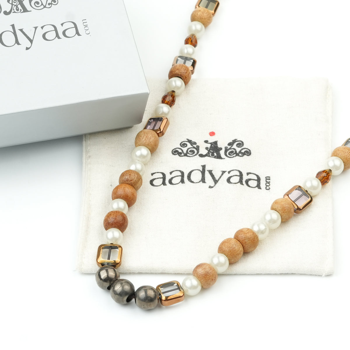 Glass Bead and Wooden Bead Necklace