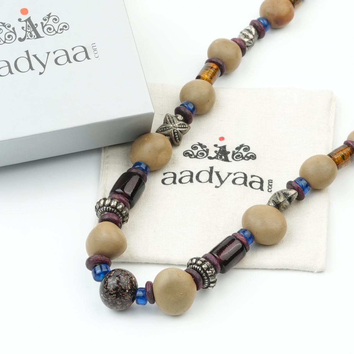 Glass Bead and Multicolour Bead Necklace
