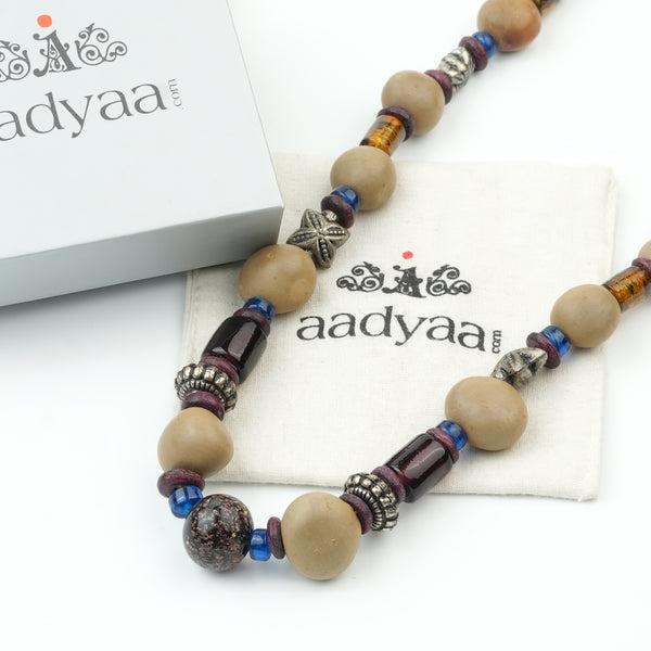 Glass Bead and Multicolour Bead Necklace