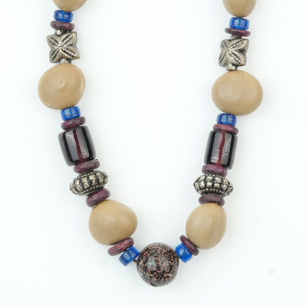 Glass Bead and Multicolour Bead Necklace