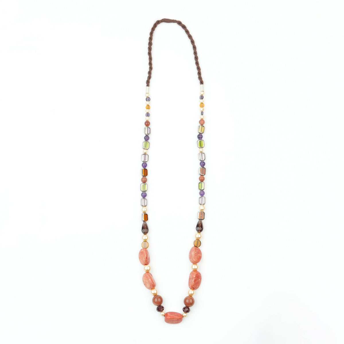 Golden Pearl, Amethyst, Handmade Ceramic Bead, Glass Bead, and Korean Glass Bead Necklace
