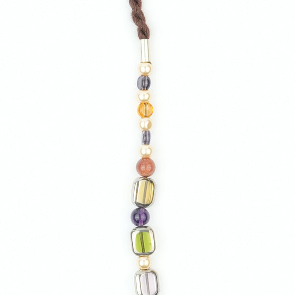 Golden Pearl, Amethyst, Handmade Ceramic Bead, Glass Bead, and Korean Glass Bead Necklace