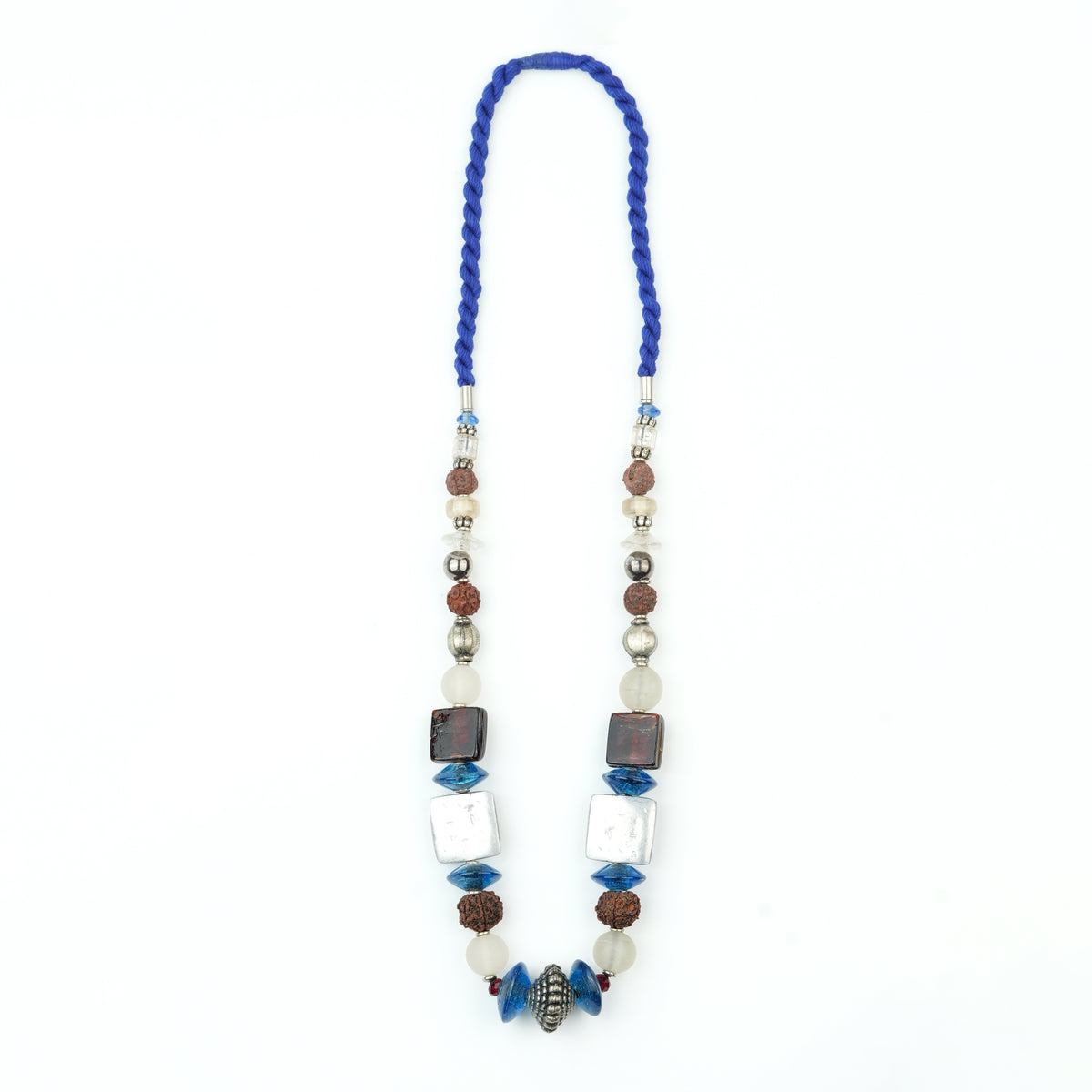 Silver Foil, Rudraksha and Glass Bead Necklace
