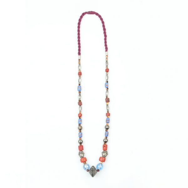 Silver Plated Copper Bead, Coral and Multicolour Bead Necklace