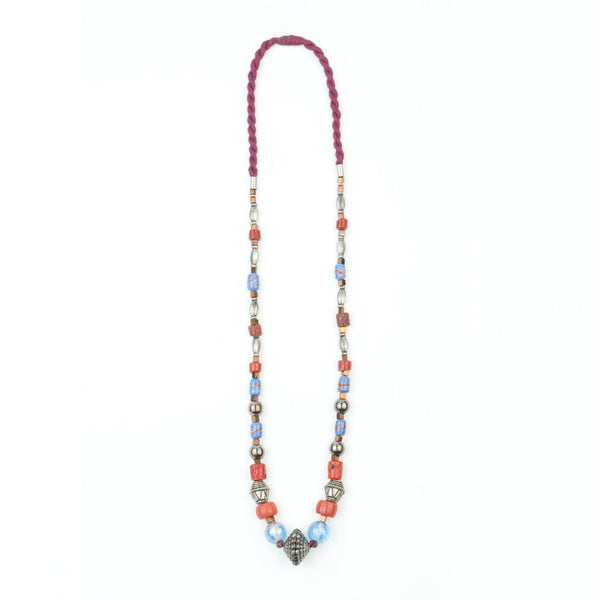 Silver Plated Copper Bead, Coral & Multicolour Bead Necklace