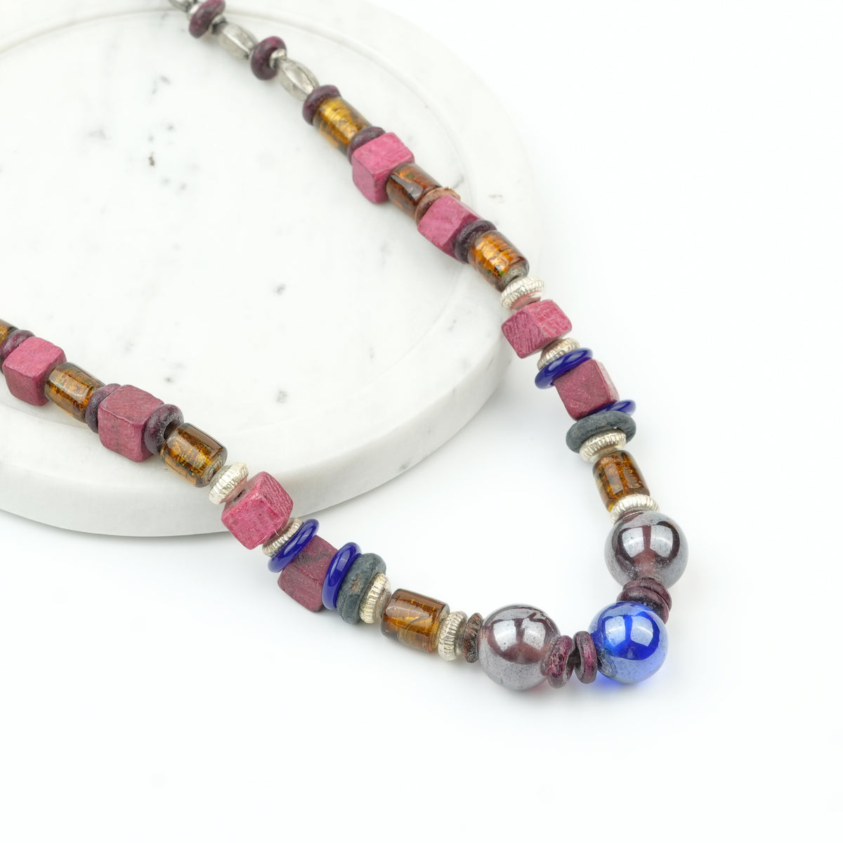 Glass Bead and Multicolour Bead Necklace