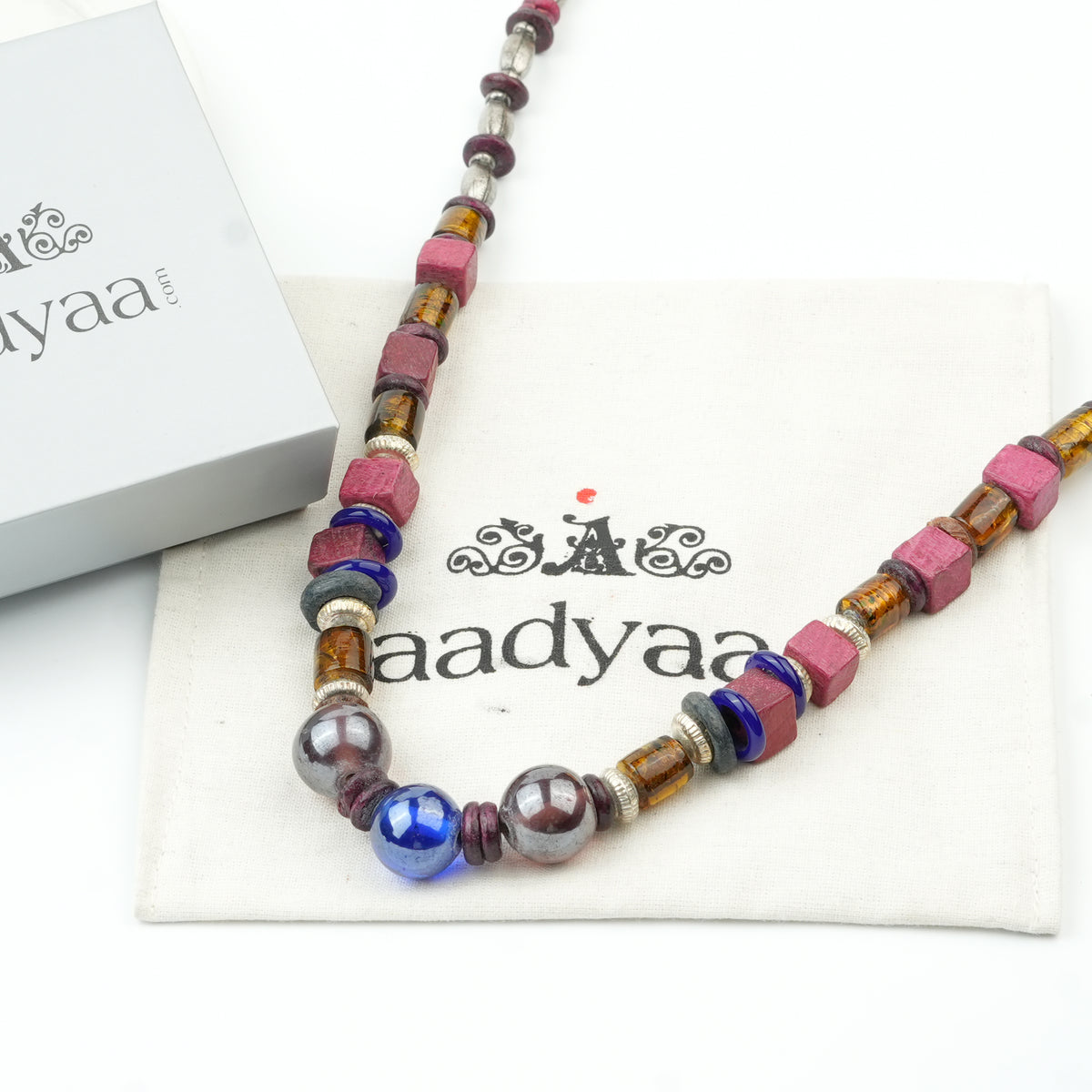 Glass Bead and Multicolour Bead Necklace