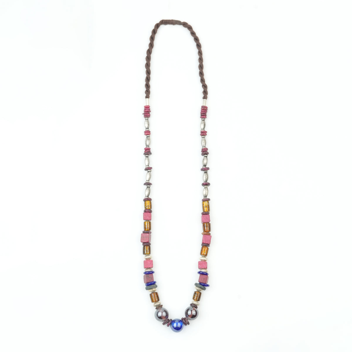 Glass Bead and Multicolour Bead Necklace
